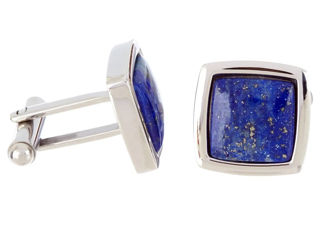 Mens Genuine Lapis Lazuli Stainless Steel Cuff Links