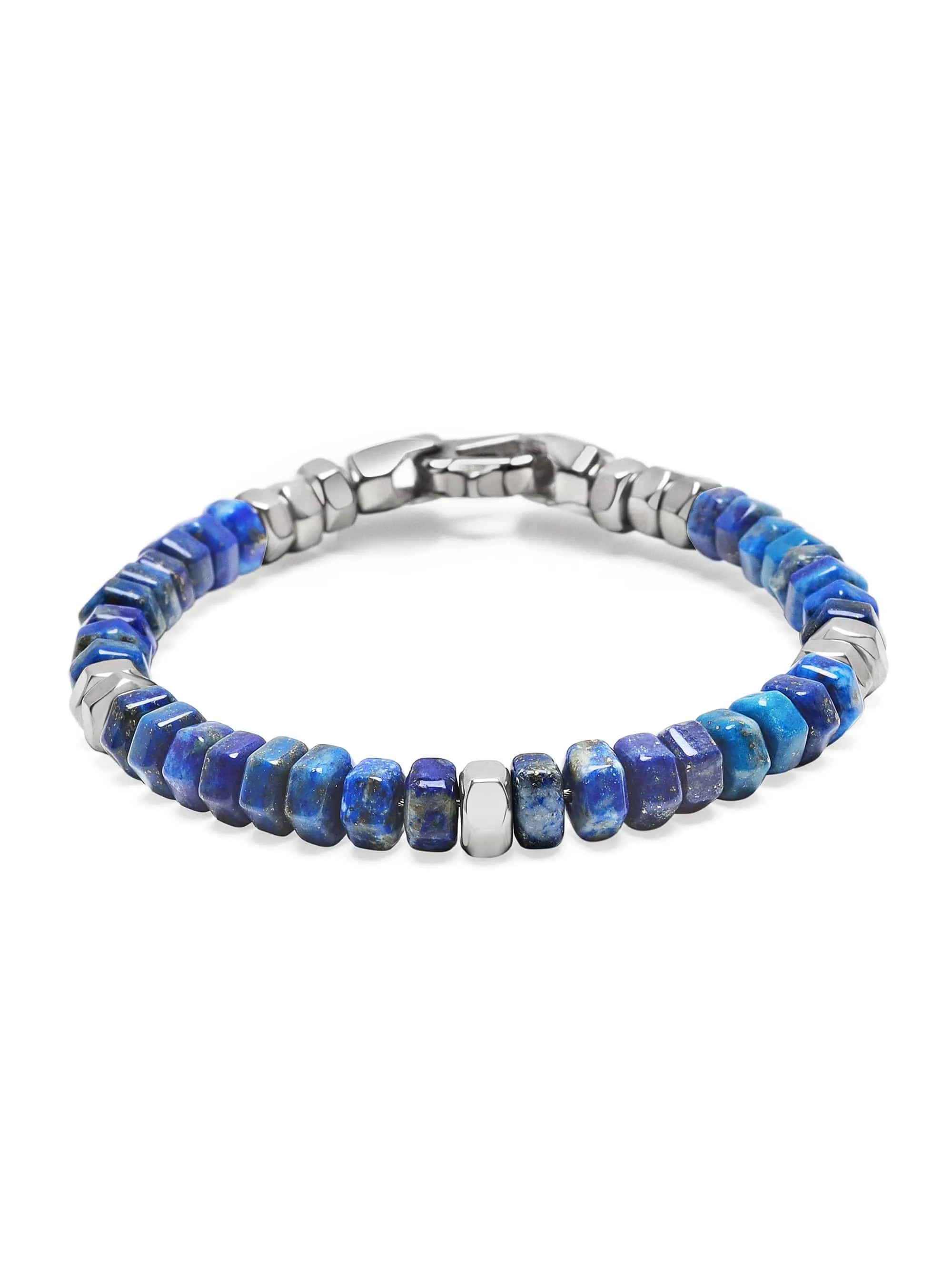 Men's Hexagon Beaded Bracelet with Blue Lapis and Silver