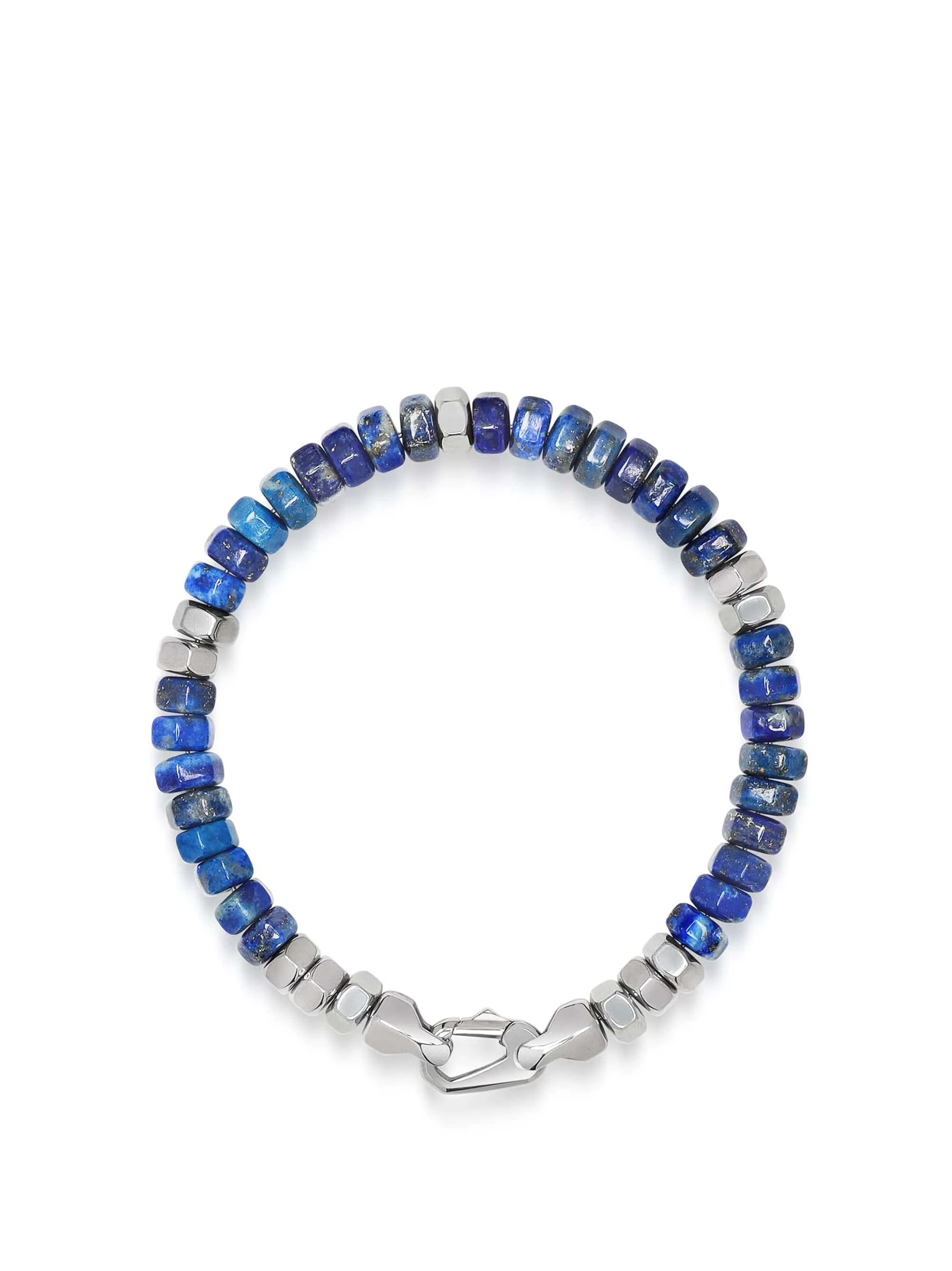 Men's Hexagon Beaded Bracelet with Blue Lapis and Silver