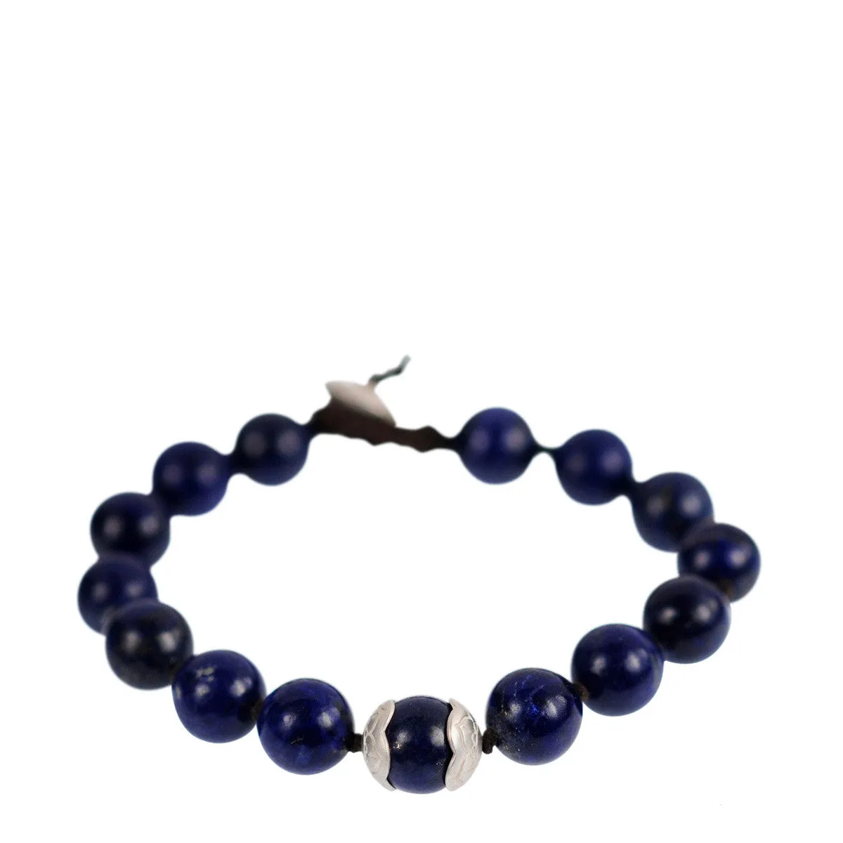 Men's Sterling Silver Large Lapis Bead Bracelet on Cord