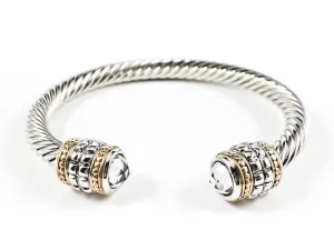 Modern Thick Wire Layered Duo Crown Design With CZ Ends Brass Bangle