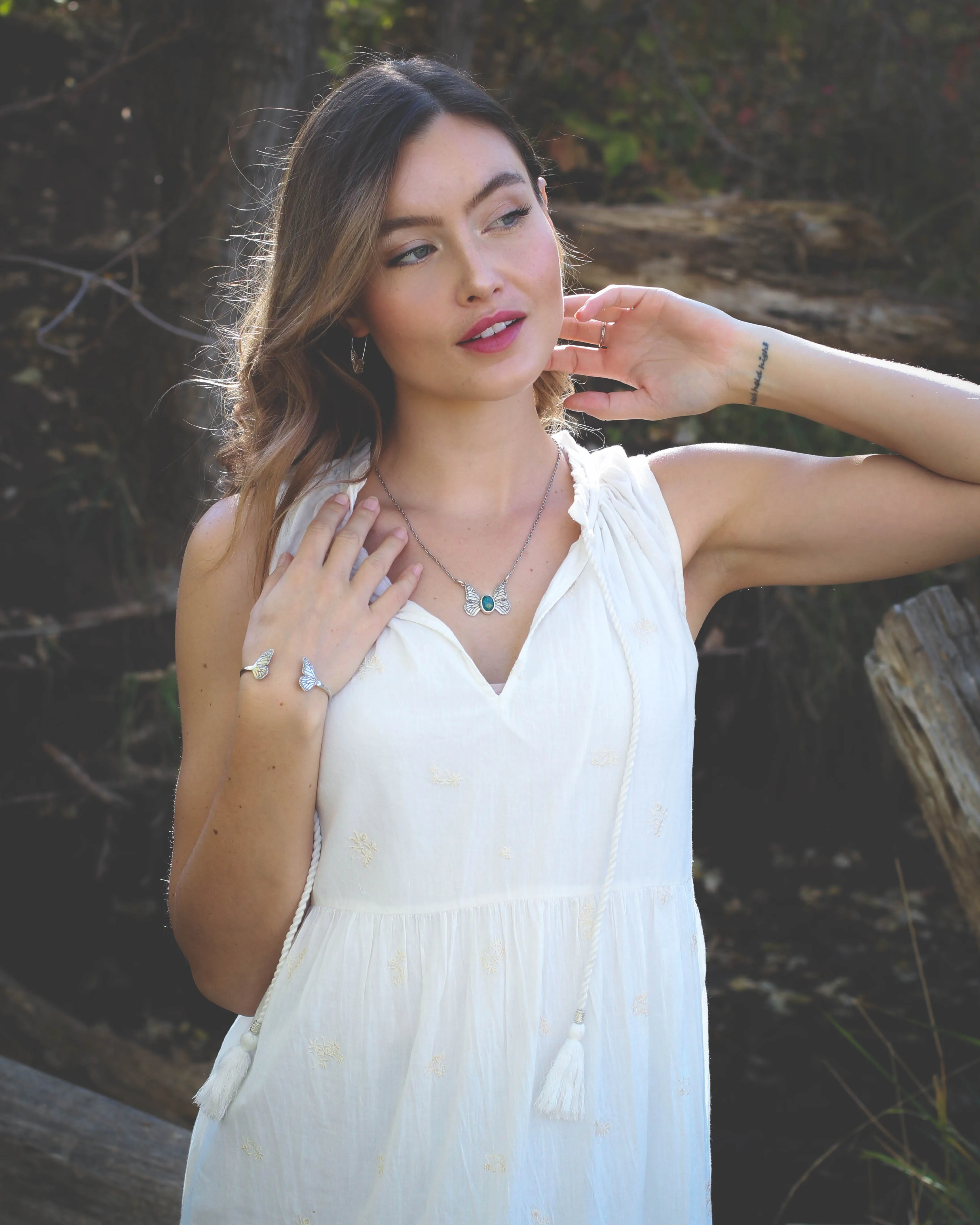 Monarch Butterfly Moonstone Bronze And Sterling Silver Necklace