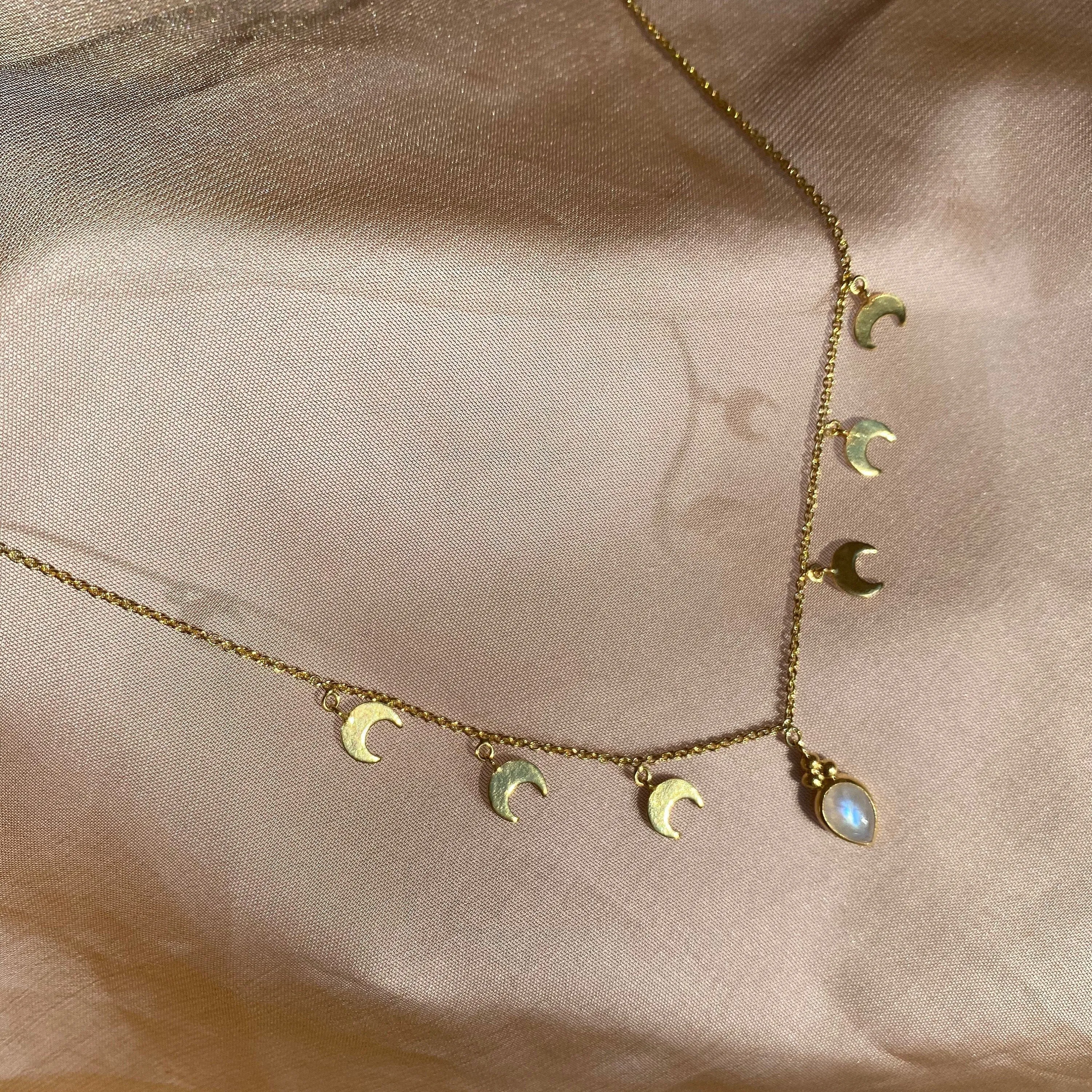 Moon Lover Gold Rainbow Moonstone Necklace