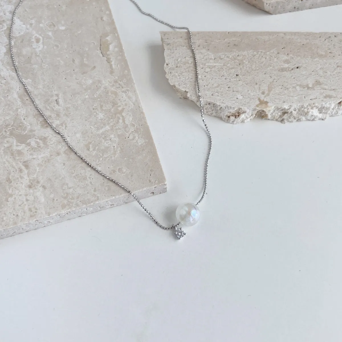 Moonstone Crystal Floating Two Stone Necklace