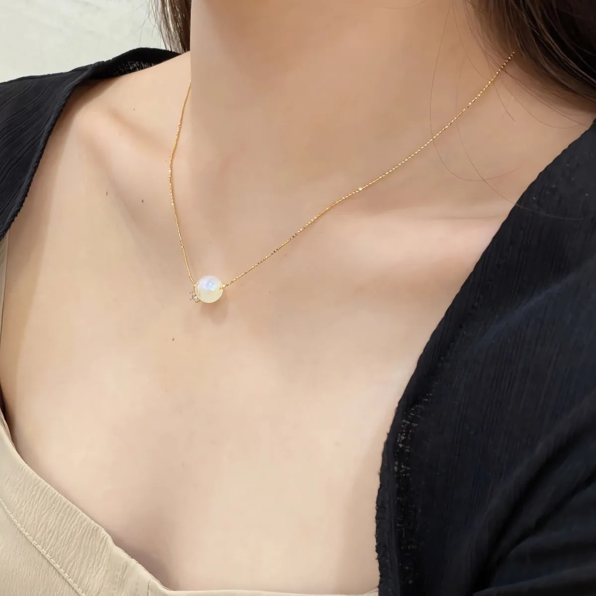 Moonstone Crystal Floating Two Stone Necklace