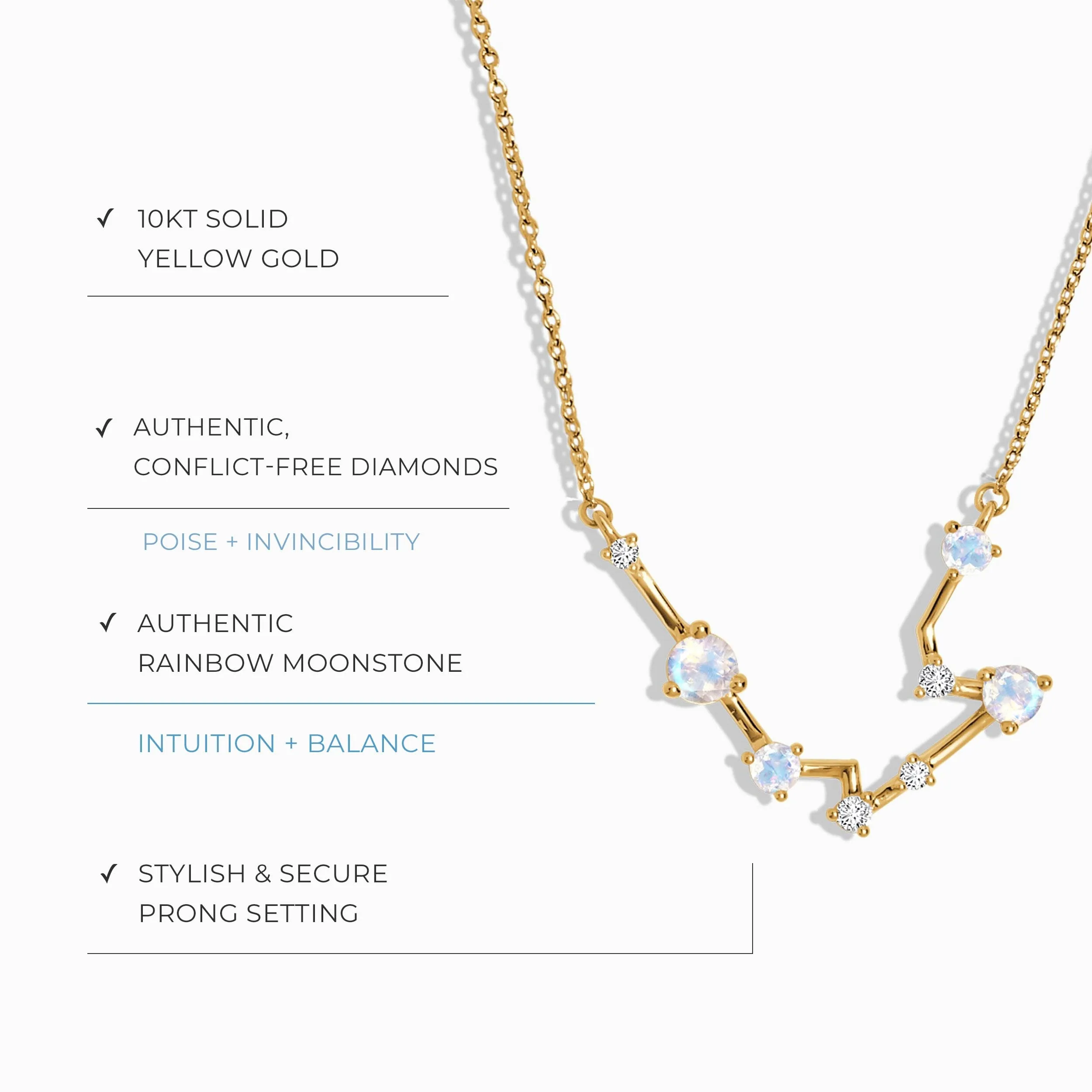 Moonstone Diamond Necklace - Aquarius Zodiac Constellation