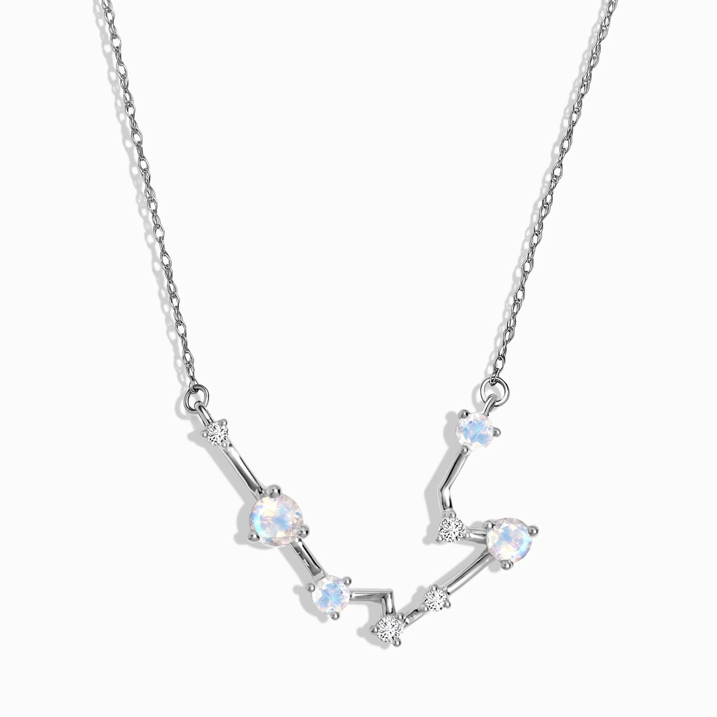 Moonstone Diamond Necklace - Aquarius Zodiac Constellation