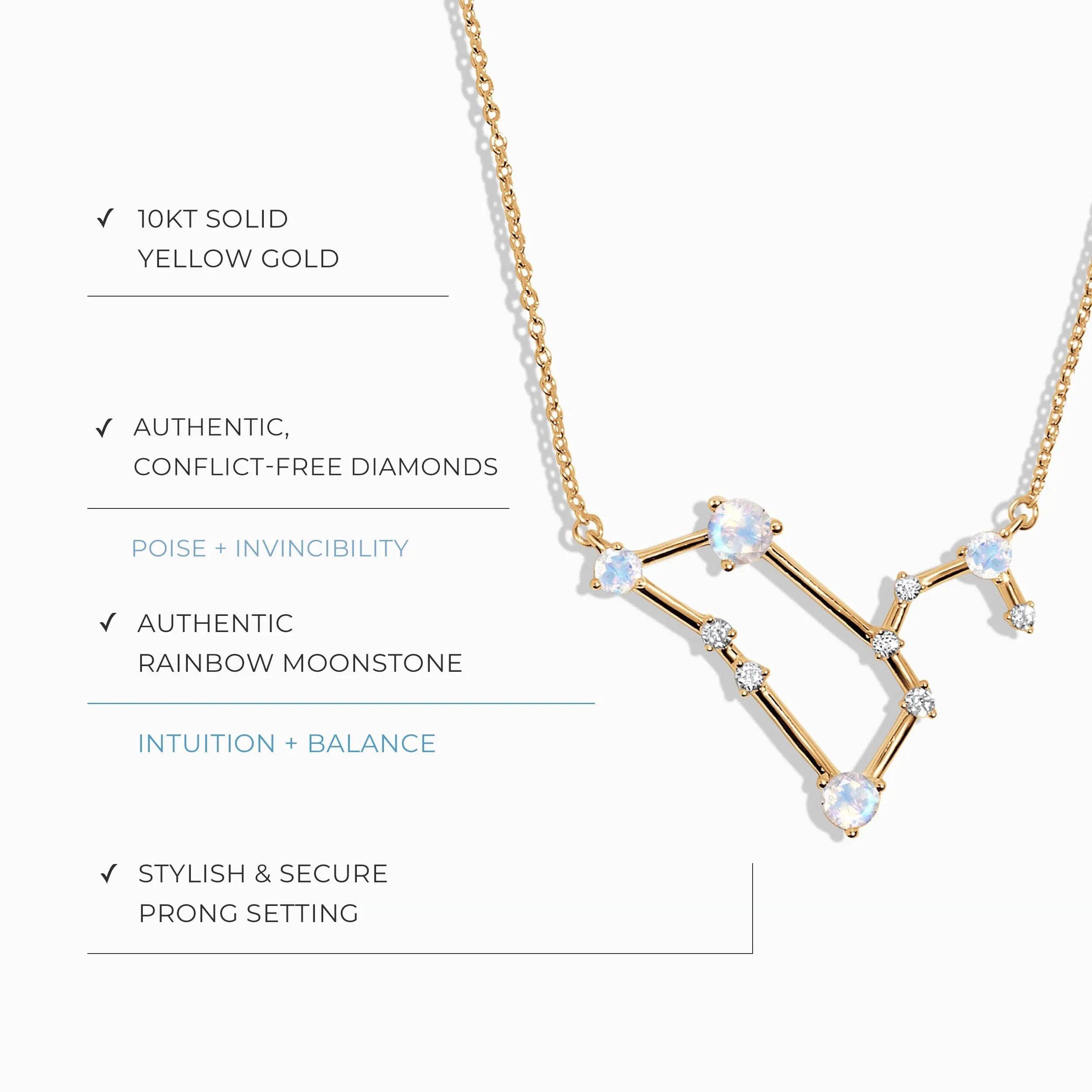 Moonstone Diamond Necklace - Leo Zodiac Constellation