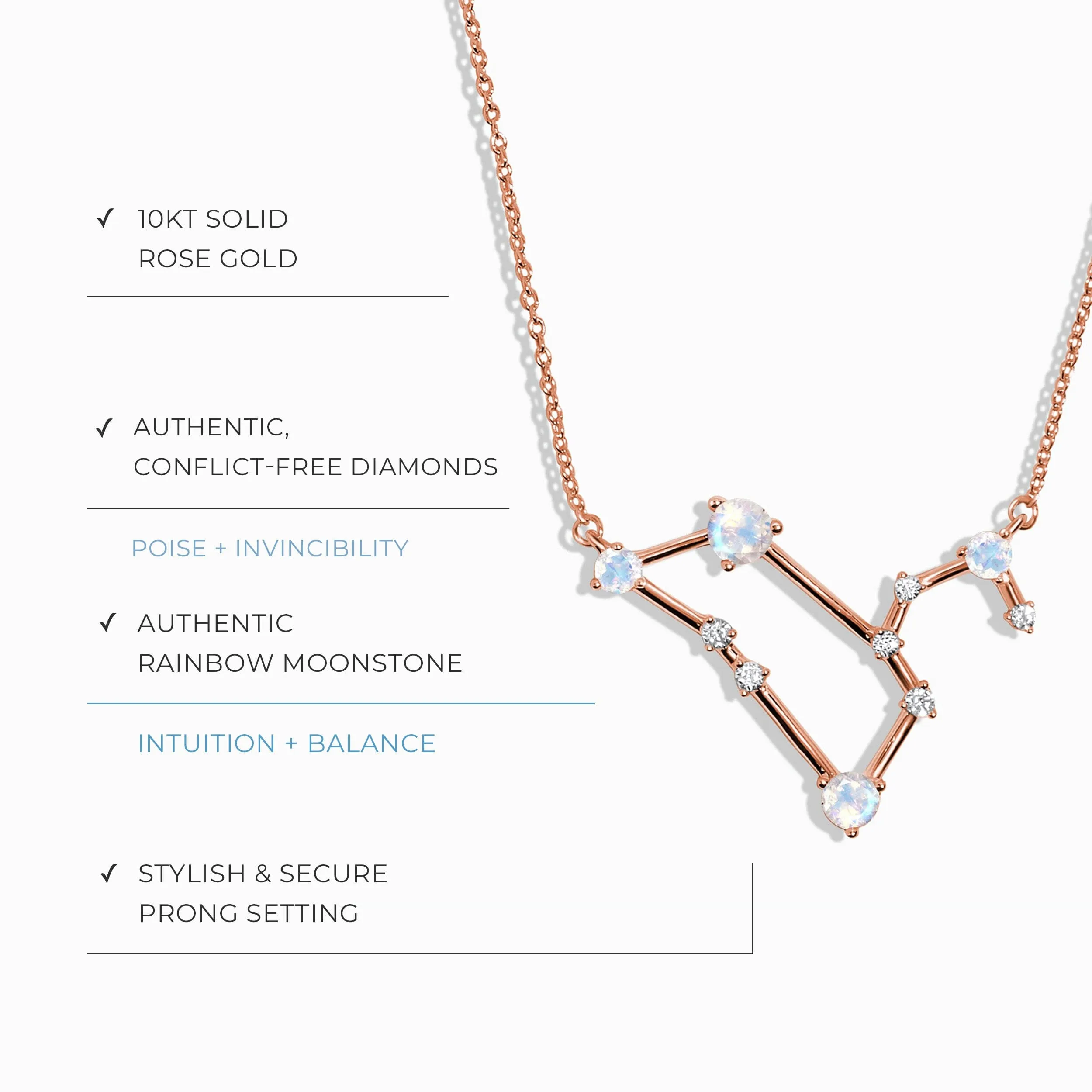 Moonstone Diamond Necklace - Leo Zodiac Constellation