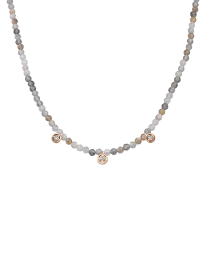 Moonstone Gemstone & Three diamonds Necklace - 14K Rose Gold