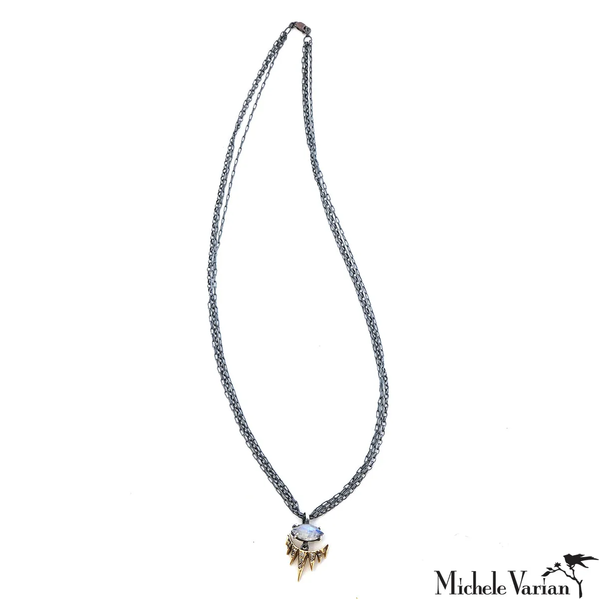 Moonstone Marquise Spike Necklace with Oxidized Chains