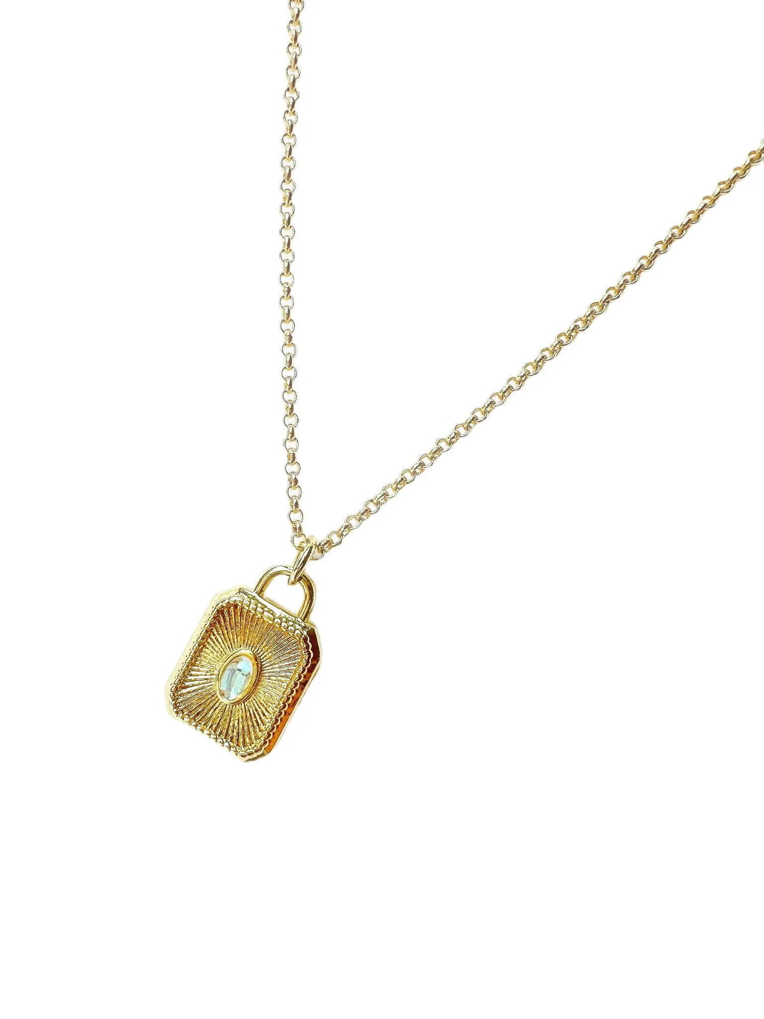 Moonstone Solitaire 14K Gold Necklace