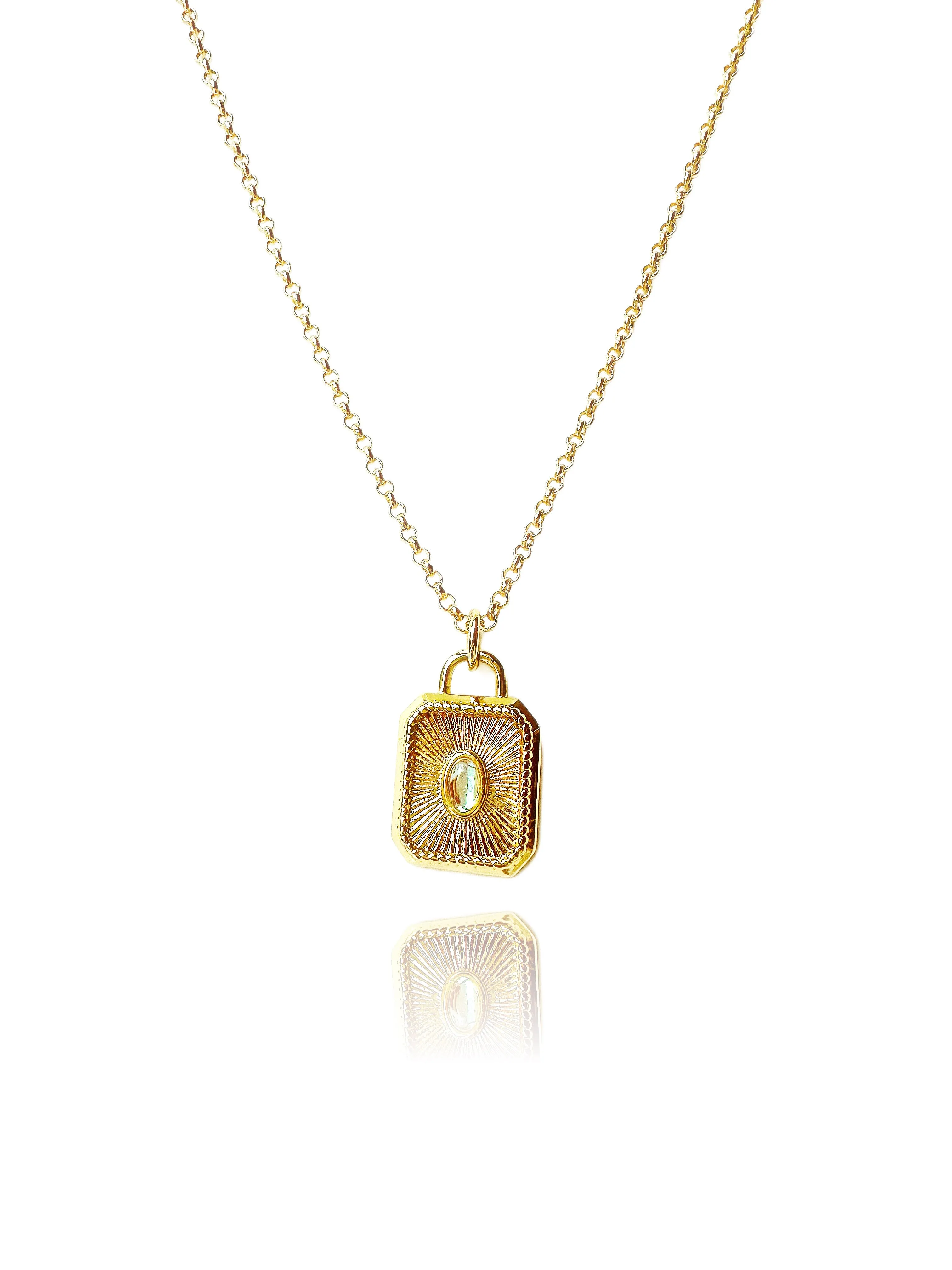 Moonstone Solitaire 14K Gold Necklace