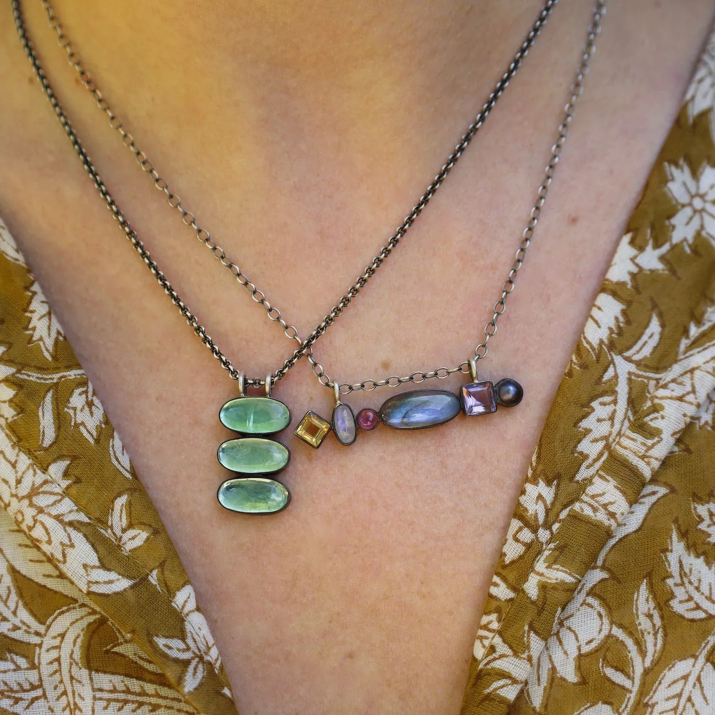 Multi Stone Bar Amulet Necklace