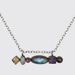 Multi Stone Bar Amulet Necklace