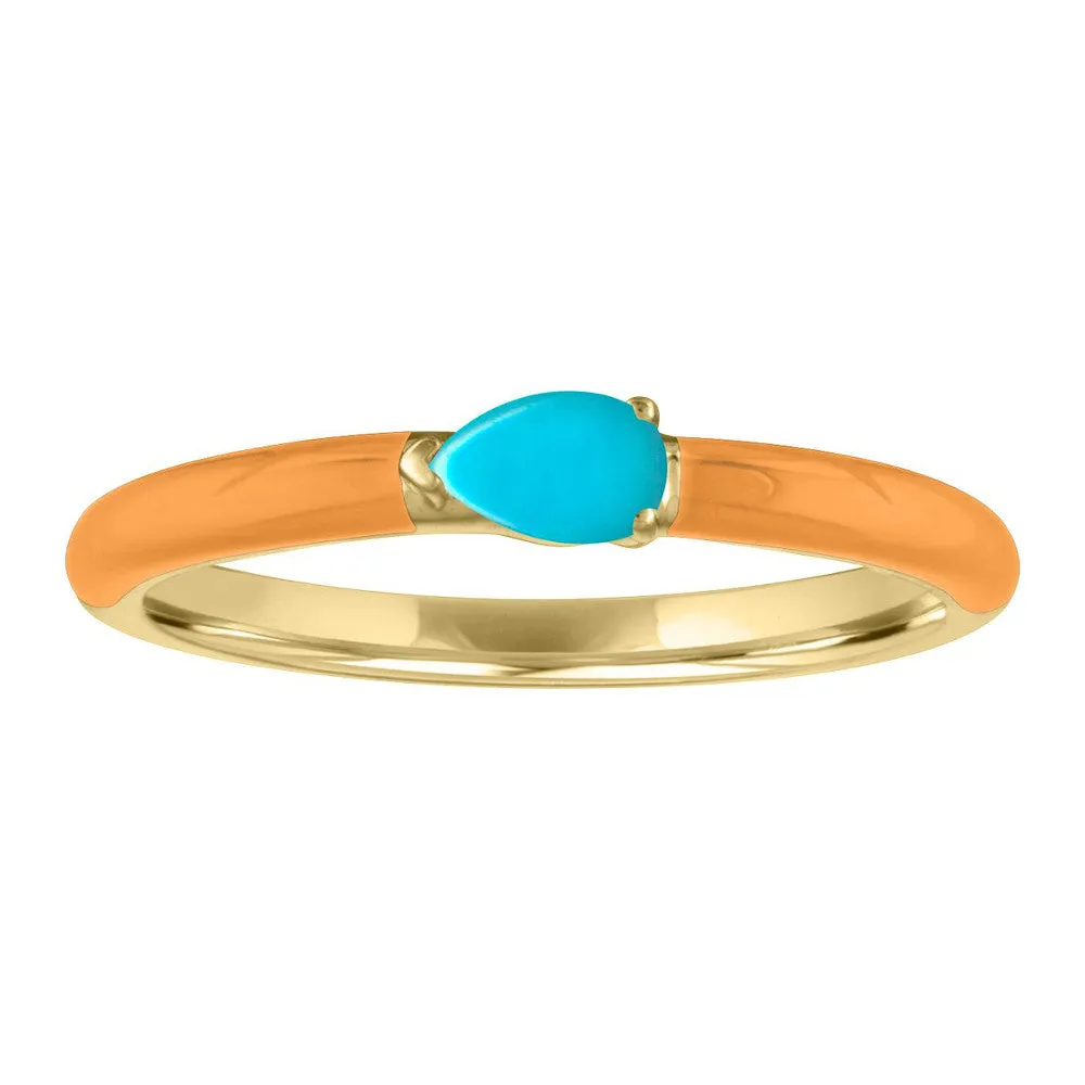 My Story "Quinn" Sunflower Enamel Pear Shaped Turquoise Ring