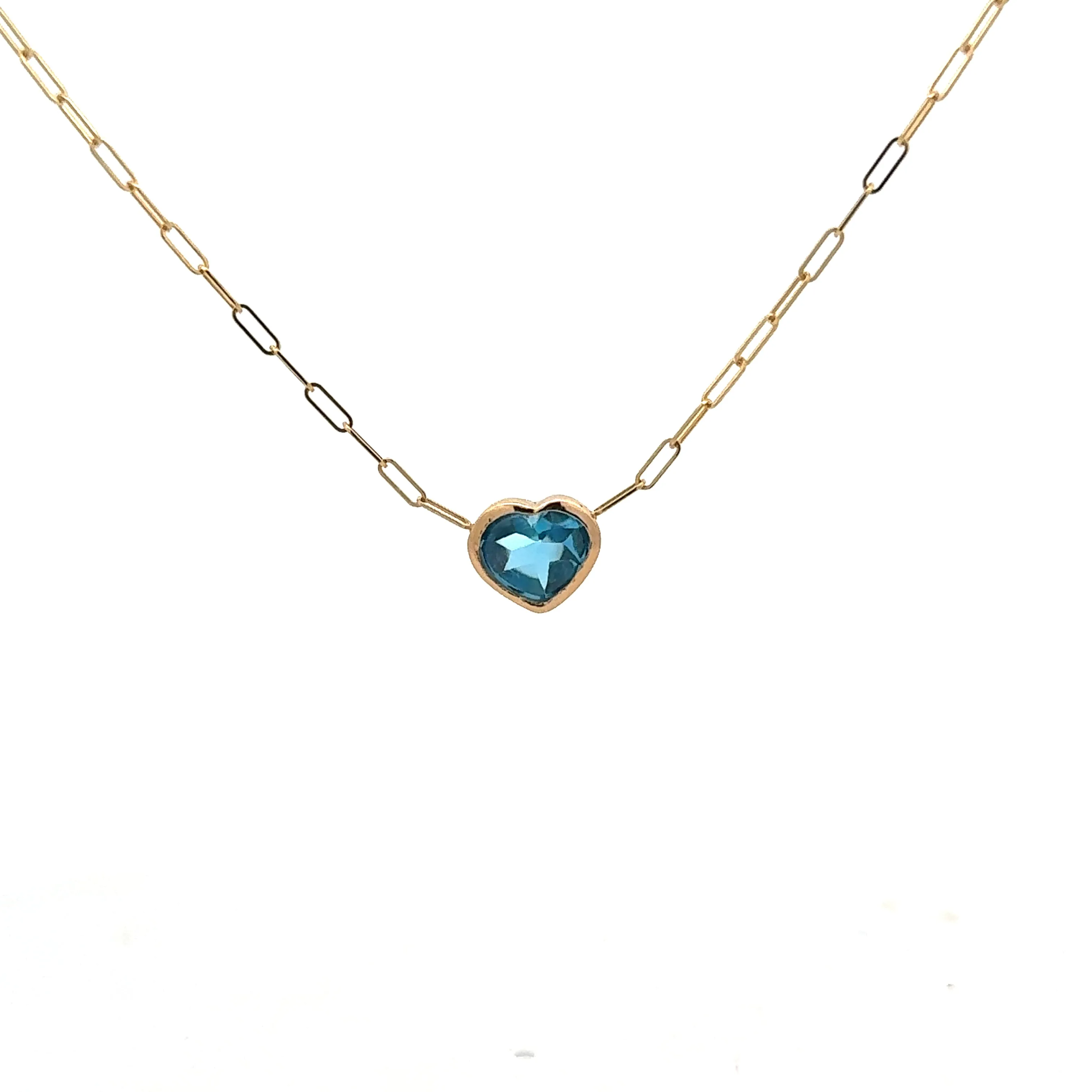 Nami Blue Topaz Heart Necklace, 14k Gold