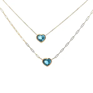 Nami Blue Topaz Heart Necklace, 14k Gold