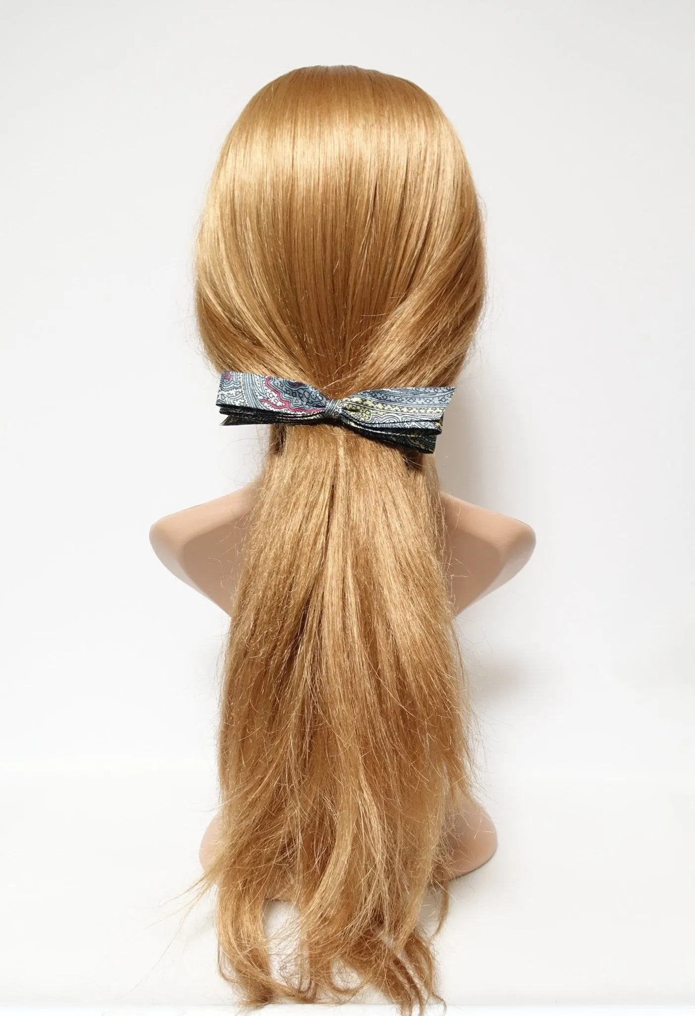 narrow satin hair bow paisley print bow french barrette women hair accessory