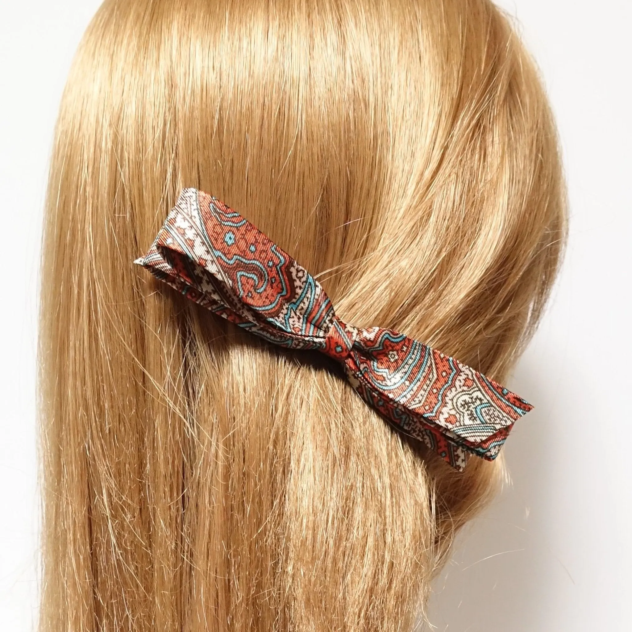 narrow satin hair bow paisley print bow french barrette women hair accessory