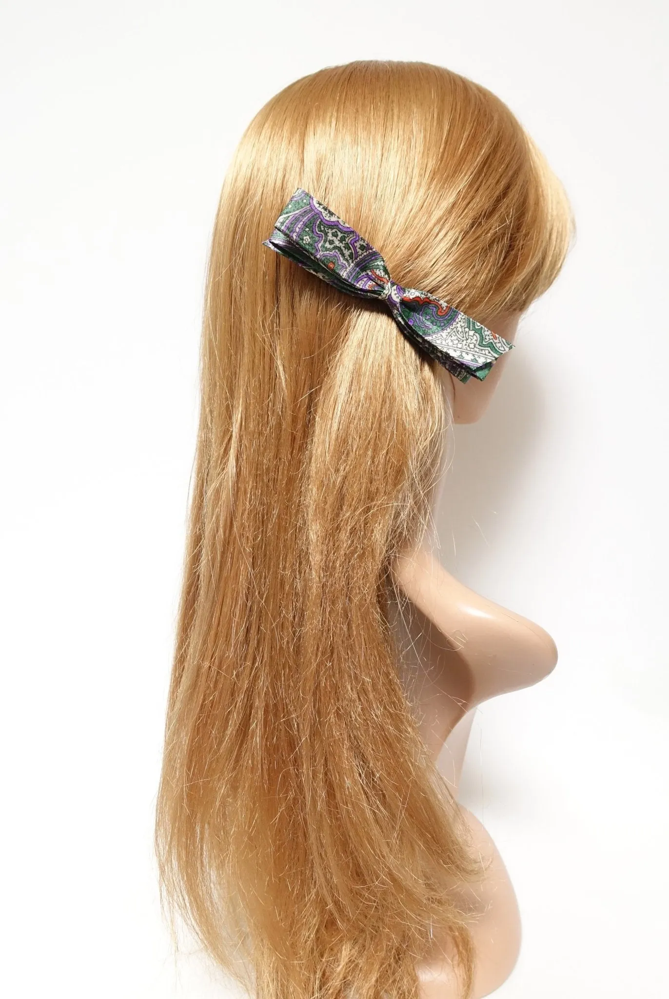 narrow satin hair bow paisley print bow french barrette women hair accessory