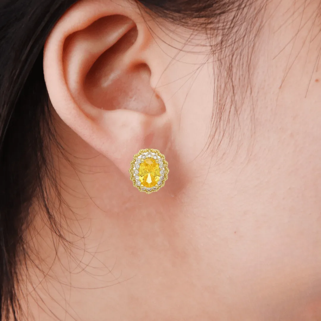 Natural Citrine Halo Stud Earrings