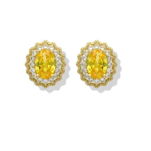 Natural Citrine Halo Stud Earrings