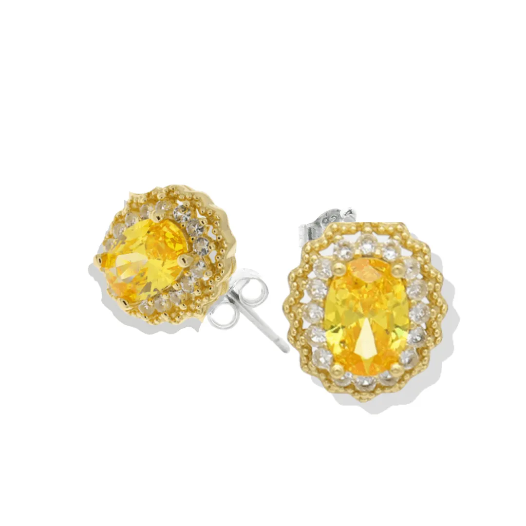 Natural Citrine Halo Stud Earrings