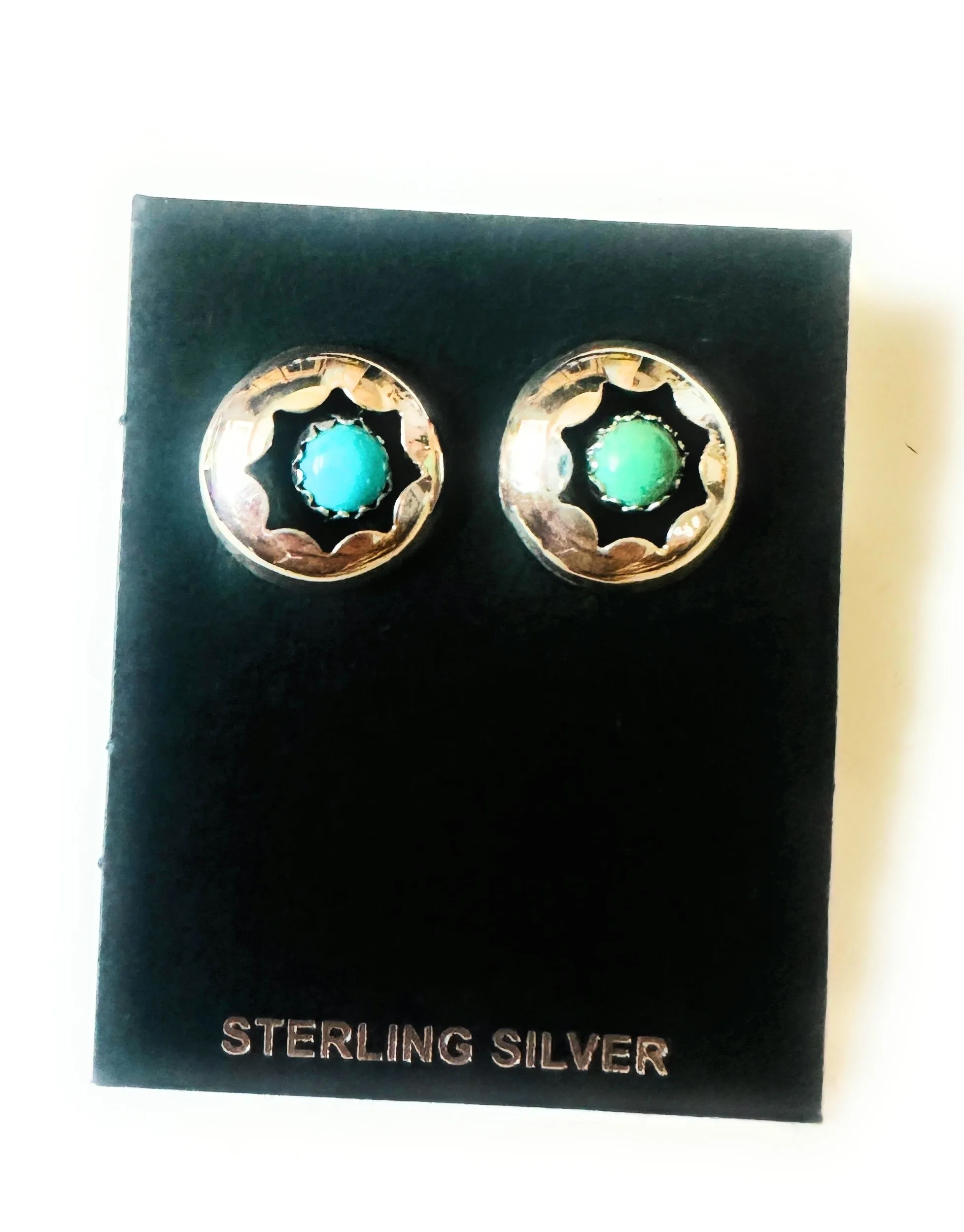 Navajo Turquoise and Sterling Silver Shadowbox Stud Earrings