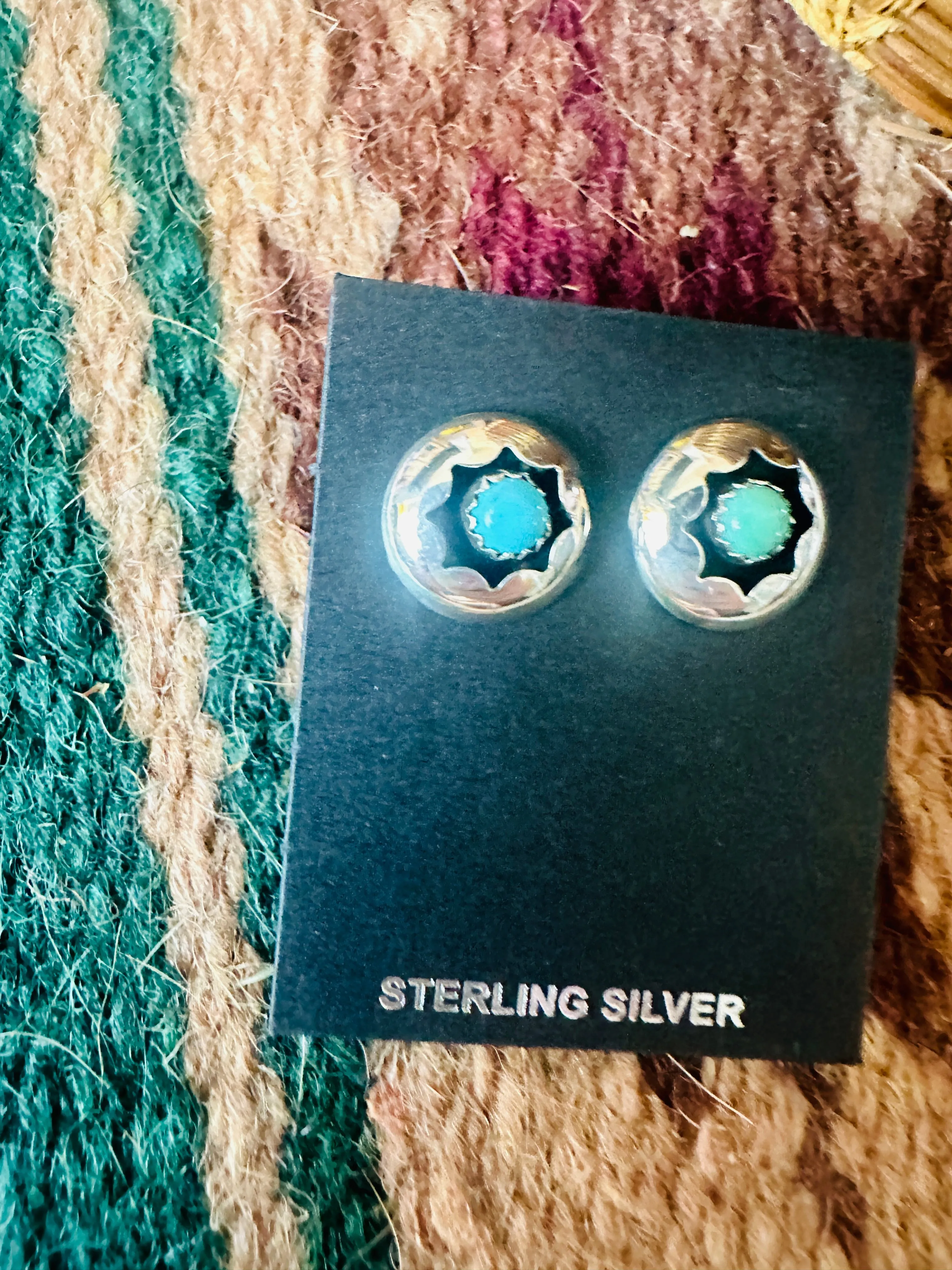 Navajo Turquoise and Sterling Silver Shadowbox Stud Earrings