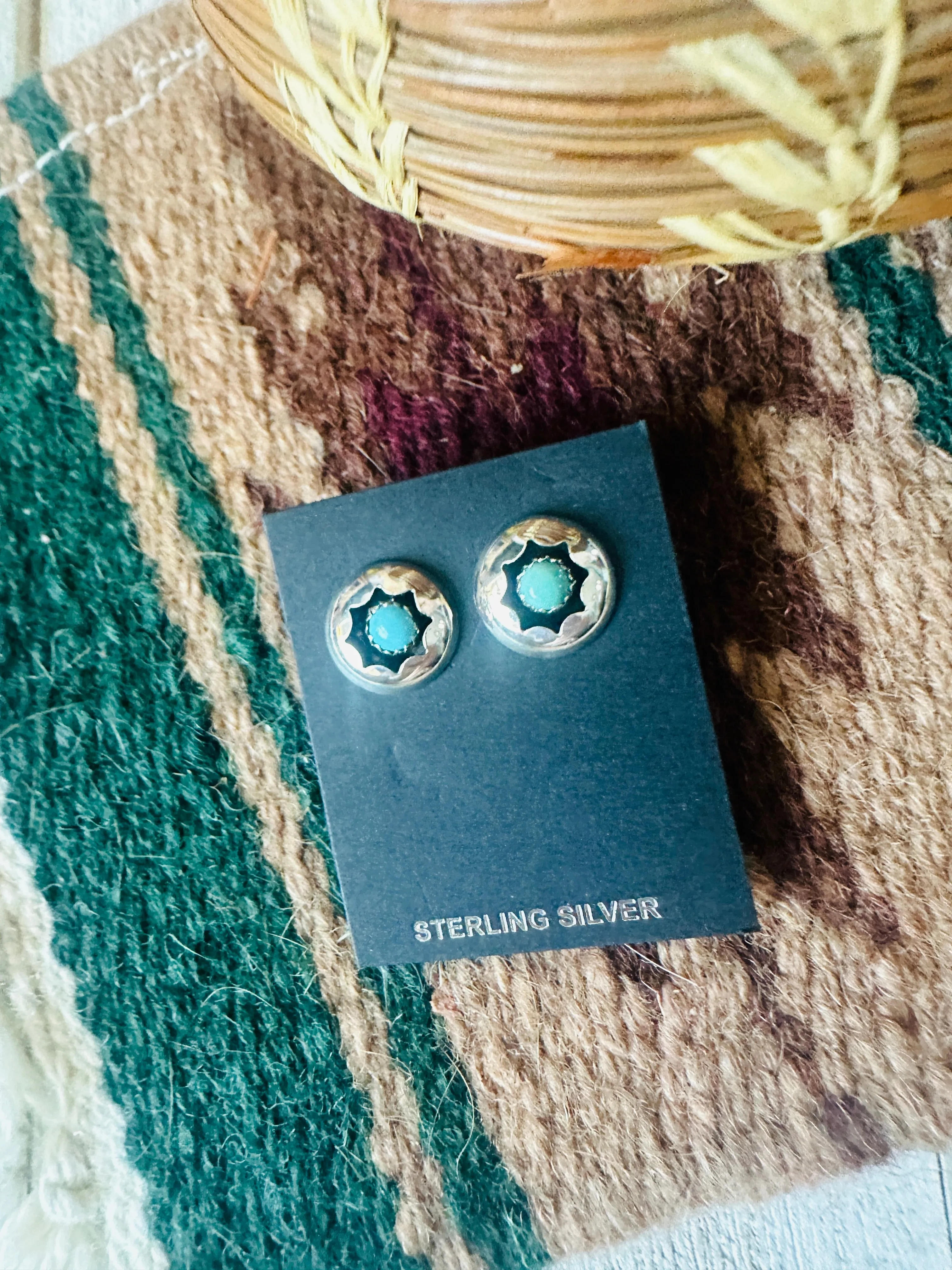 Navajo Turquoise and Sterling Silver Shadowbox Stud Earrings