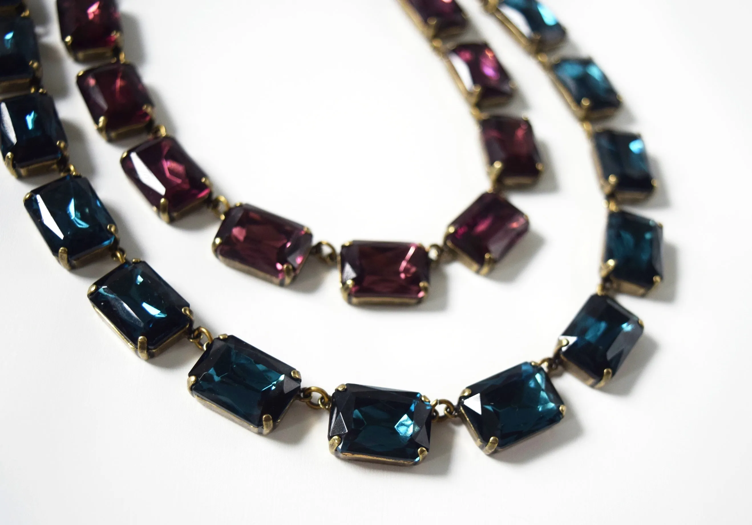 Navy Blue Crystal Collet Necklace - Large Octagon