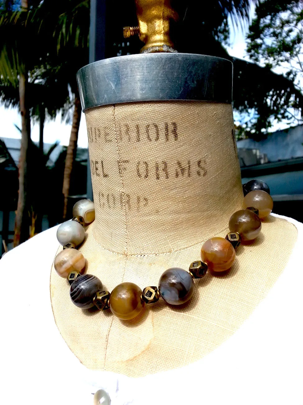 Necklace Agate Choker with Brass