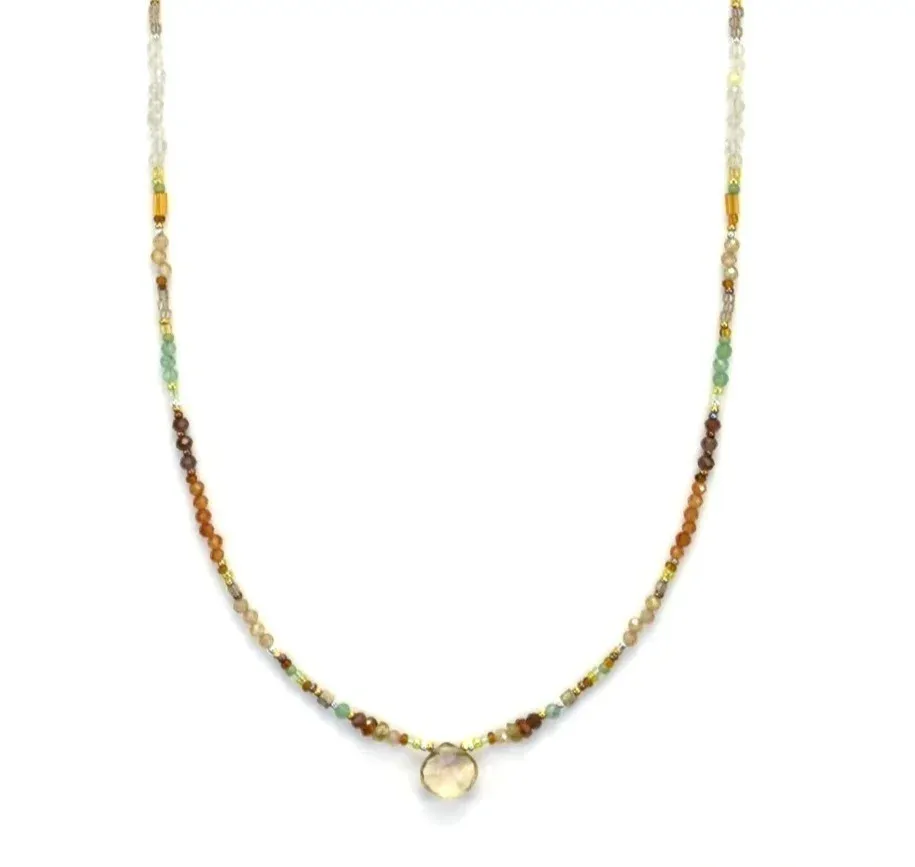 Necklace with Adventurine, Citrine & Sterling Silver