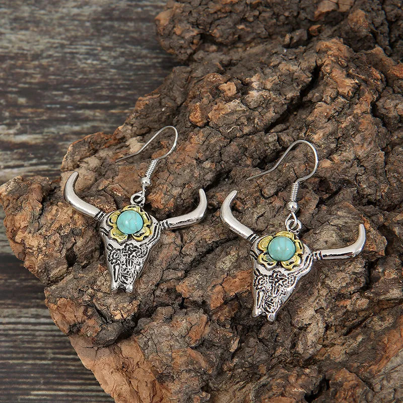 New Distressed Turquoise Horn Earrings