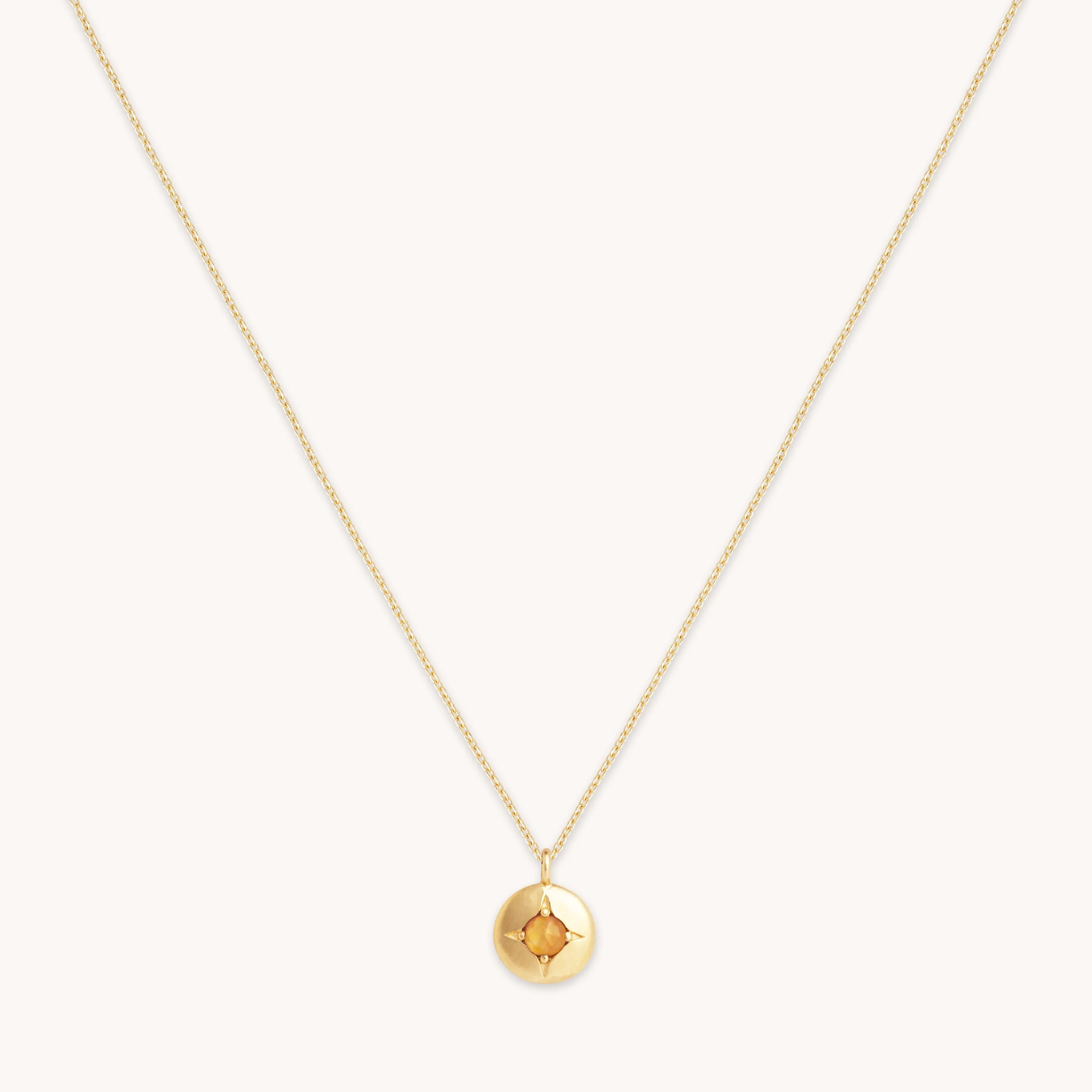 November Citrine Birthstone Necklace in Solid Gold