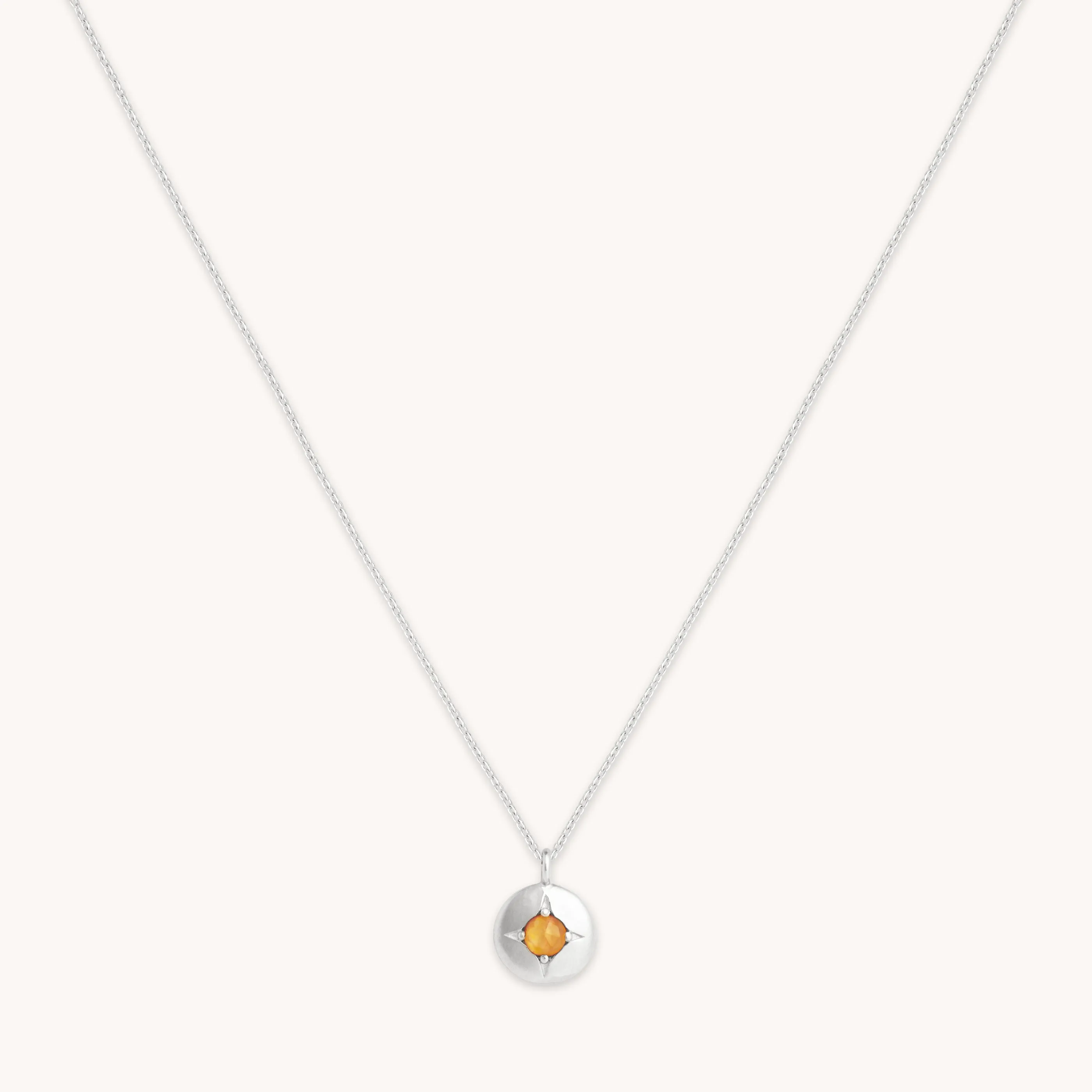 November Citrine Birthstone Necklace in Solid White Gold