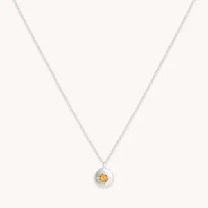 November Citrine Birthstone Necklace in Solid White Gold