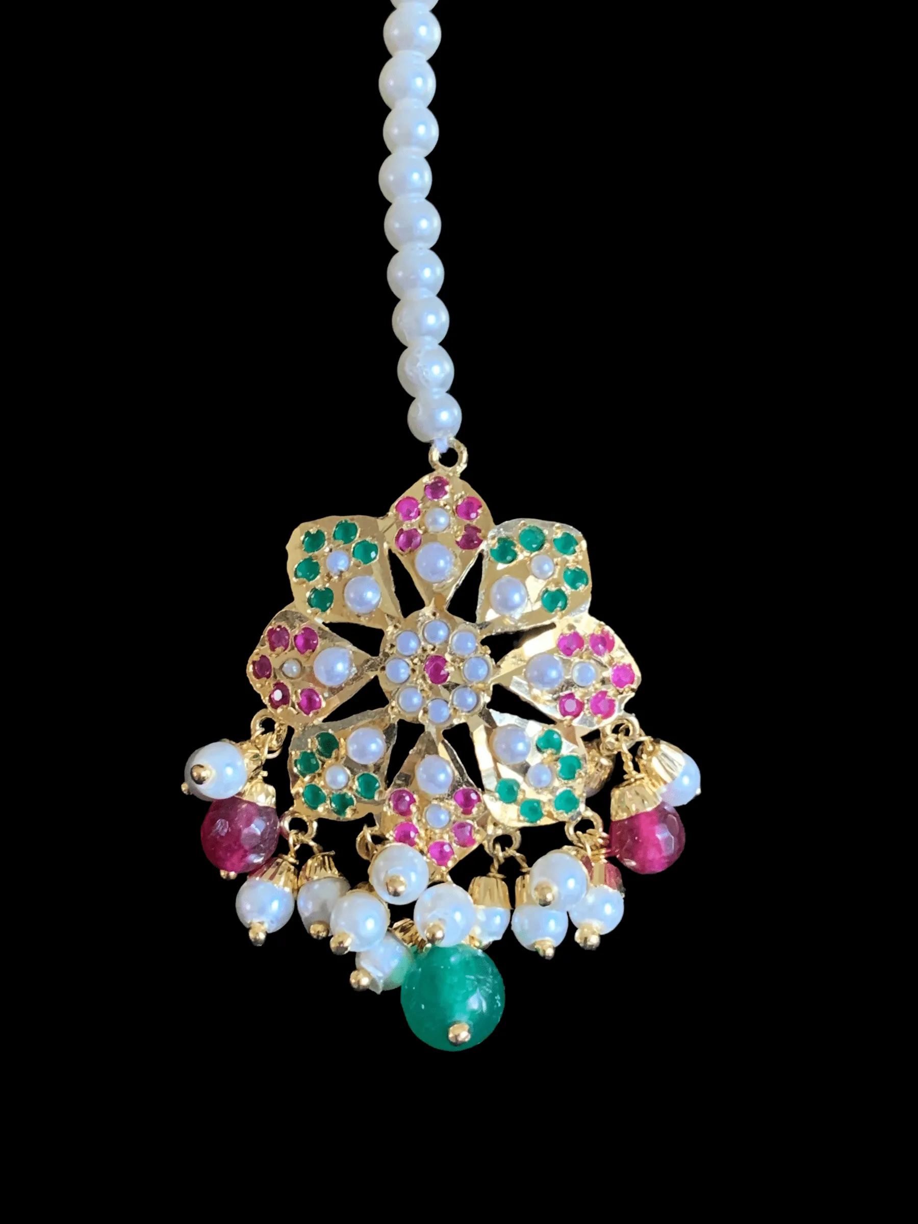 NS327 Alea punjabi Jadau necklace  set - ruby emerald   (READY TO SHIP)