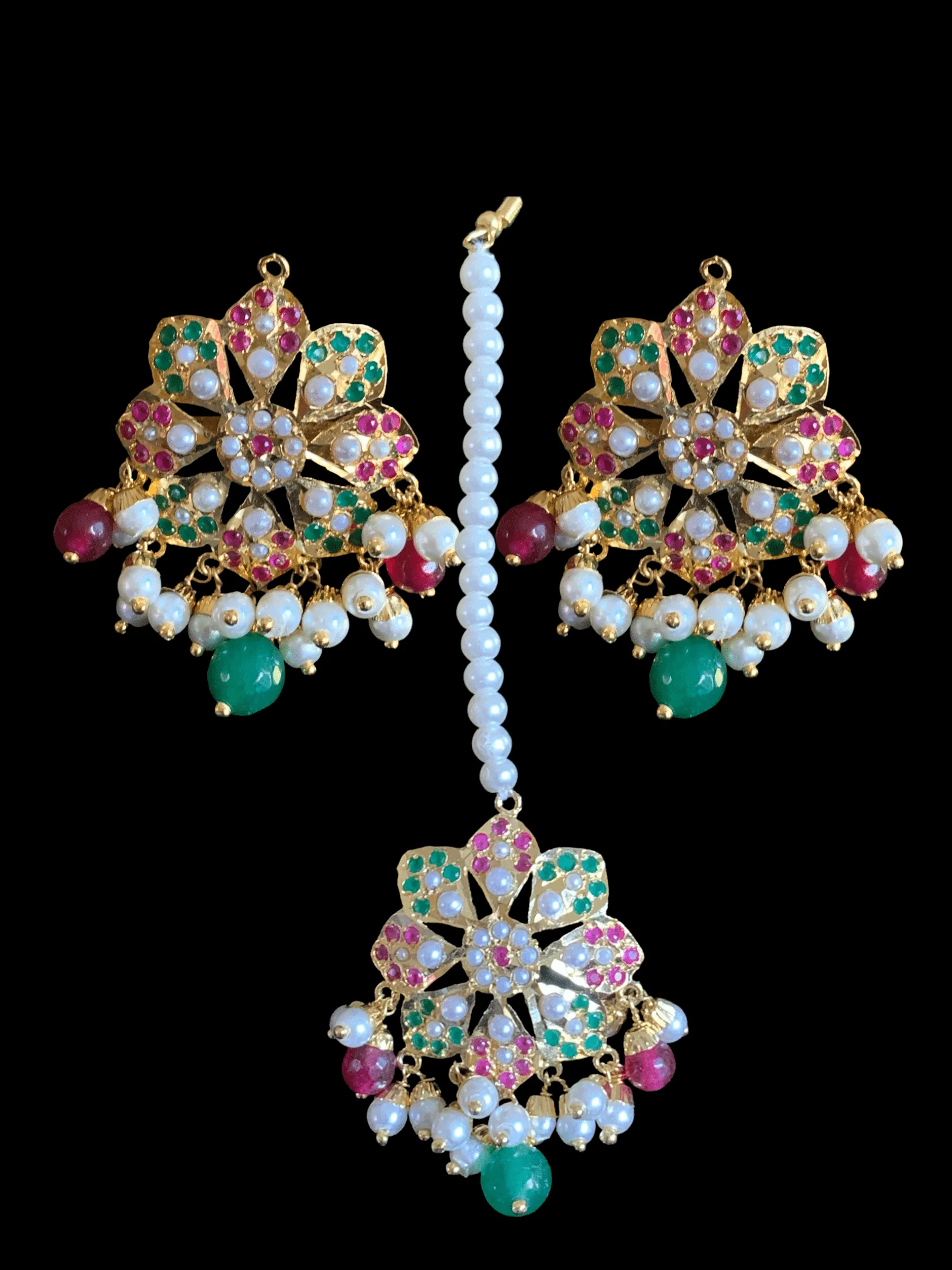 NS327 Alea punjabi Jadau necklace  set - ruby emerald   (READY TO SHIP)