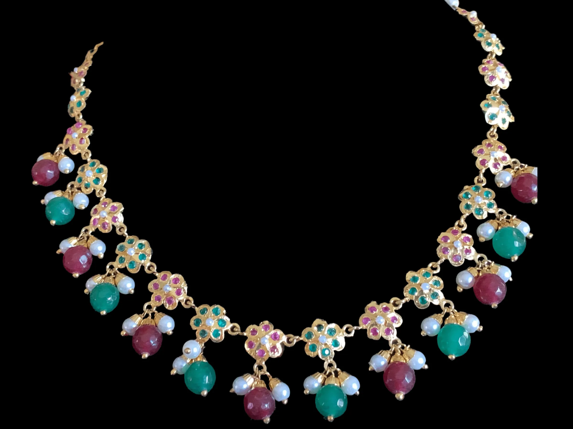 NS327 Alea punjabi Jadau necklace  set - ruby emerald   (READY TO SHIP)