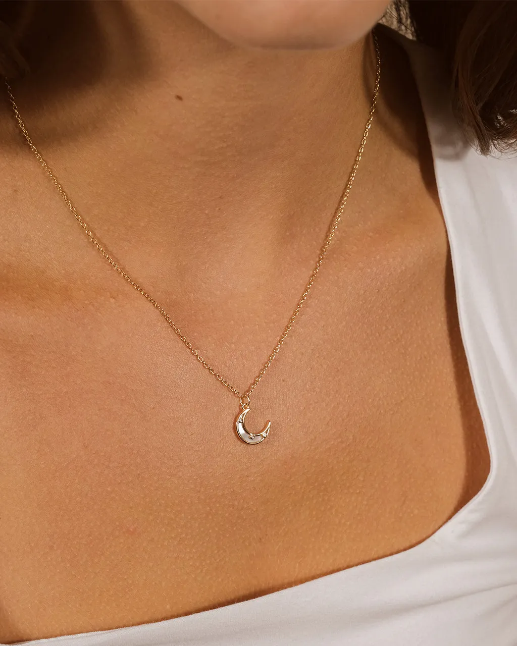 Nuria Moonstone & CZ Moon Pendant Necklace