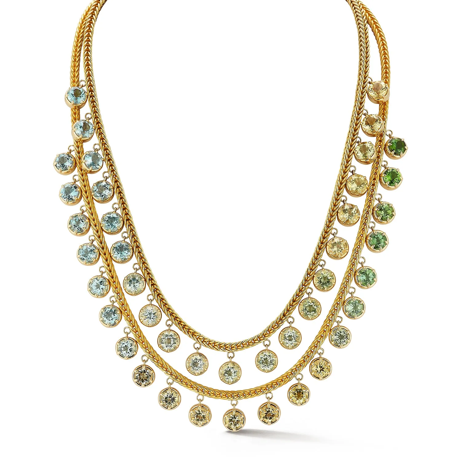 Ombré Fringe Necklace - Tourmaline, Aquamarine and Citrine