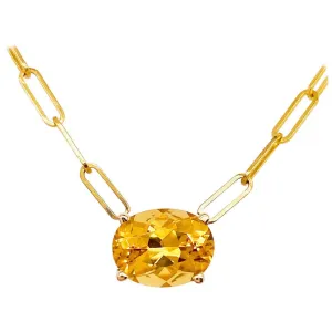 Oval Citrine Paperclip Necklace