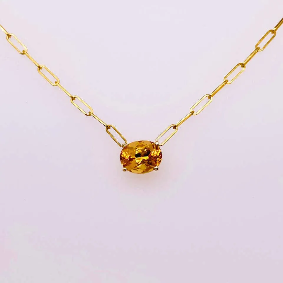 Oval Citrine Paperclip Necklace