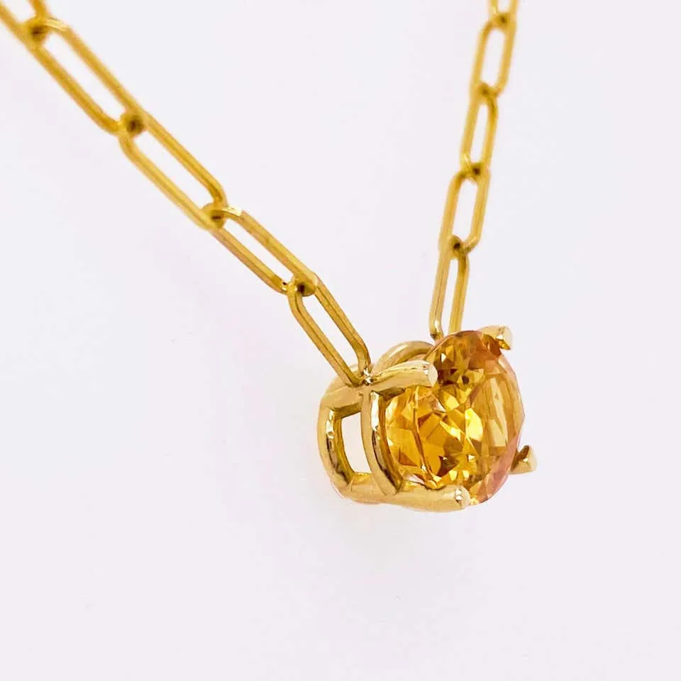 Oval Citrine Paperclip Necklace