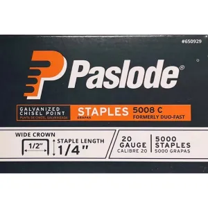 Paslode 1/2 in. W X 1/4 in. L 20 Ga. Wide Crown Staples 5000 pk