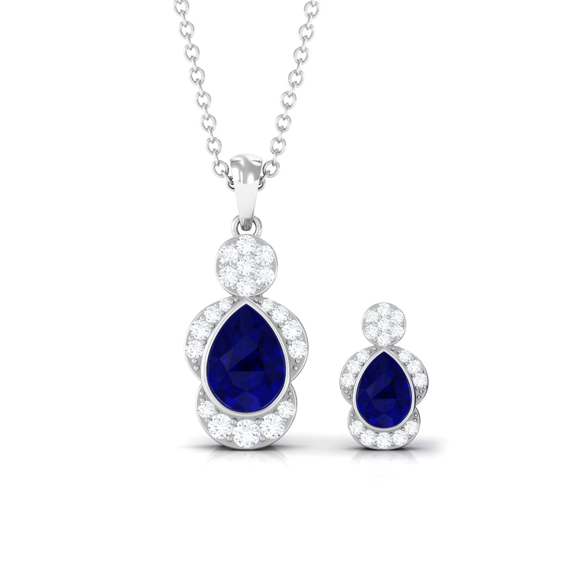 Pear Blue Sapphire and Diamond Contemporary Dangle Jewelry Set