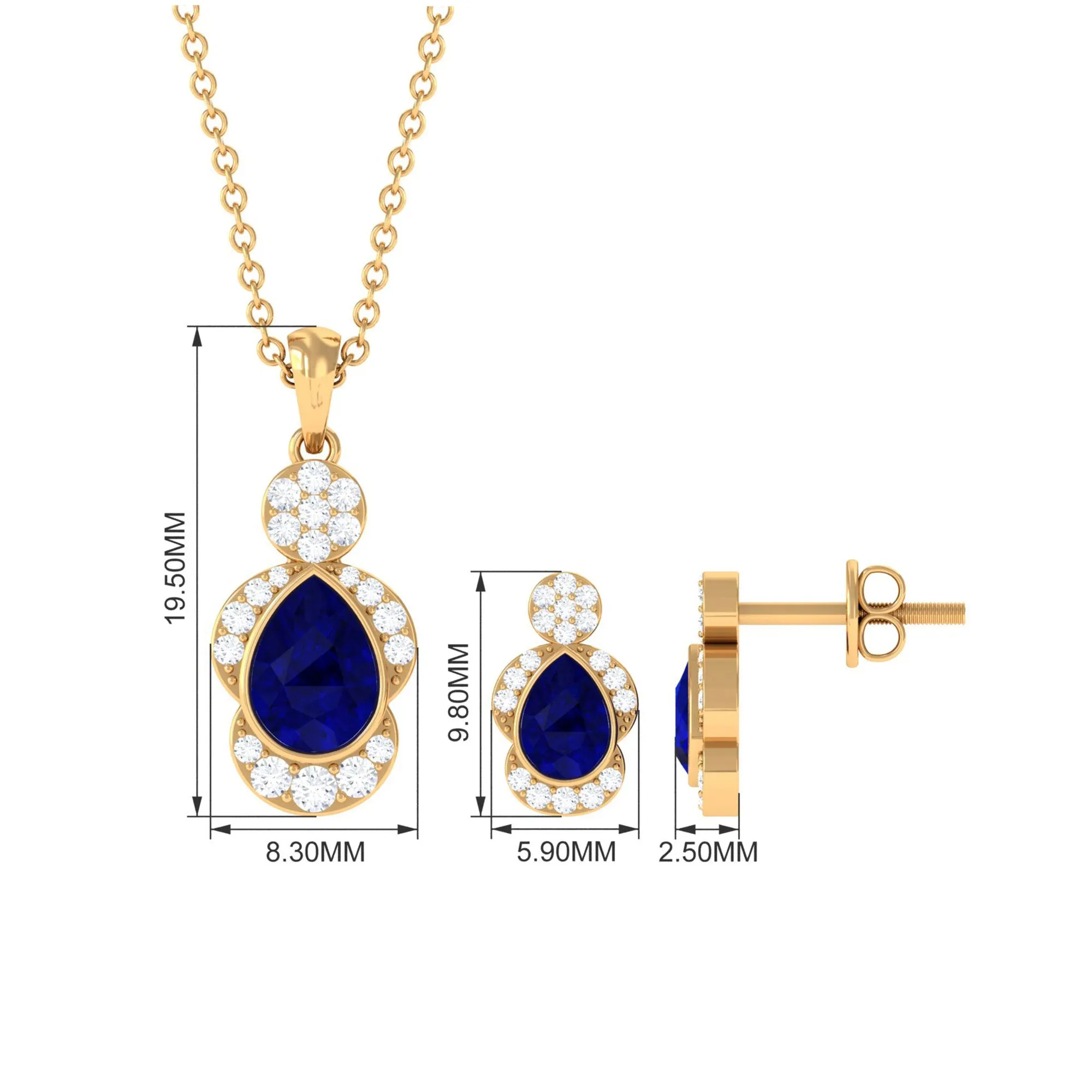 Pear Blue Sapphire and Diamond Contemporary Dangle Jewelry Set