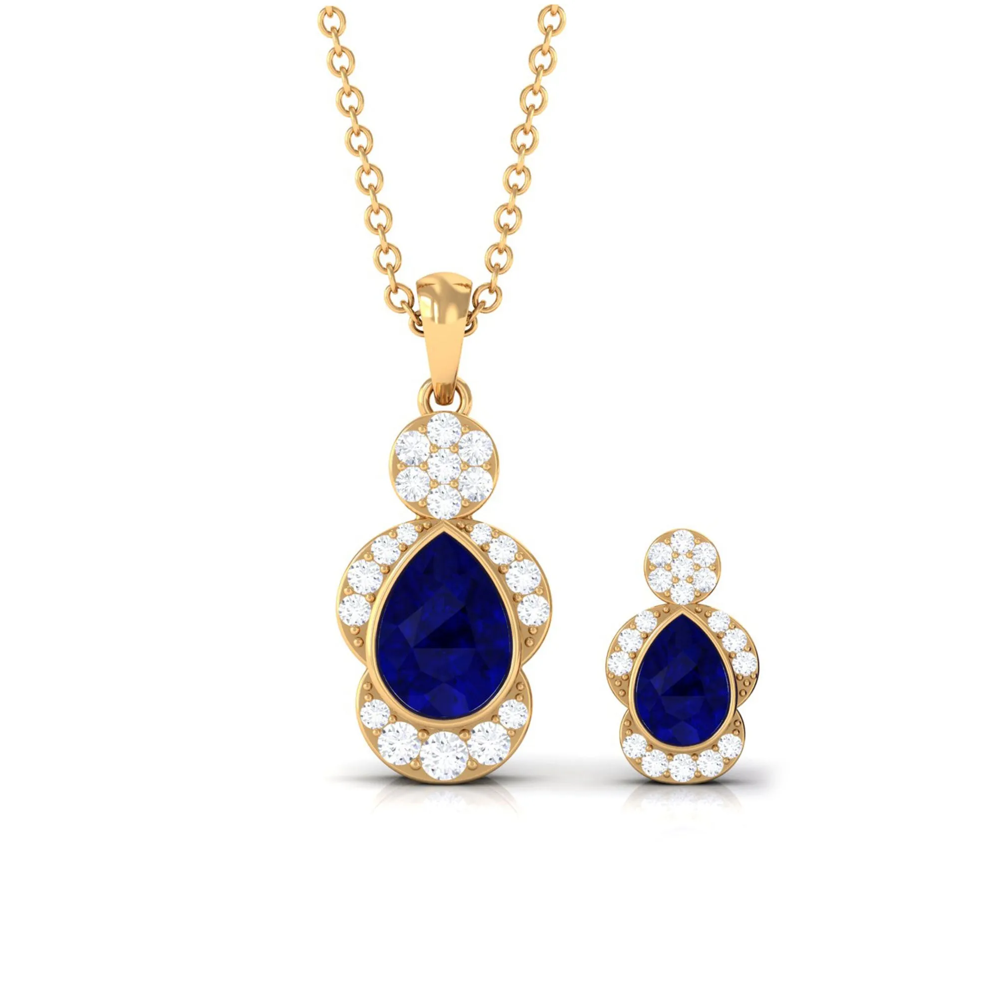 Pear Blue Sapphire and Diamond Contemporary Dangle Jewelry Set